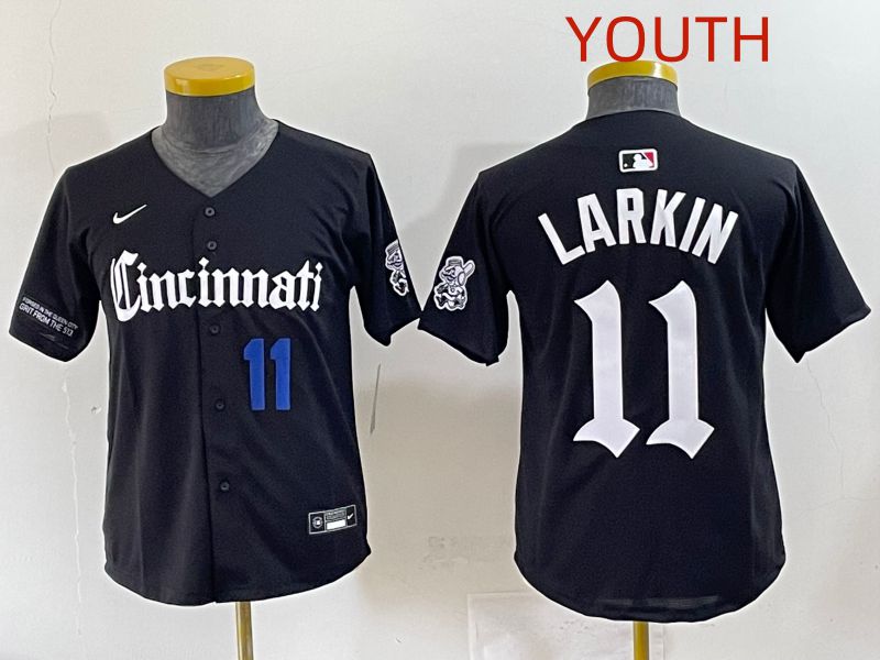 Youth 2025 Cincinnati Reds #11 Larkin Black Five generations Joint Name Nike MLB Jersey style 7